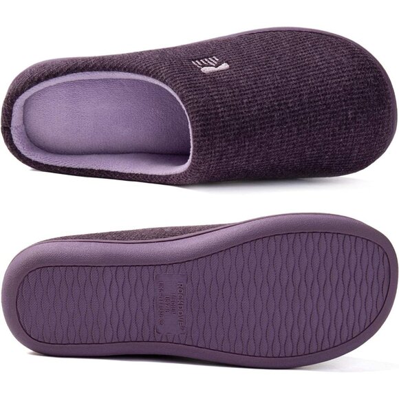 Women's Eggplant Two-Tone Memory Foam Slipper Closed-Toe Indoor House Shoes - Picture 6 of 11